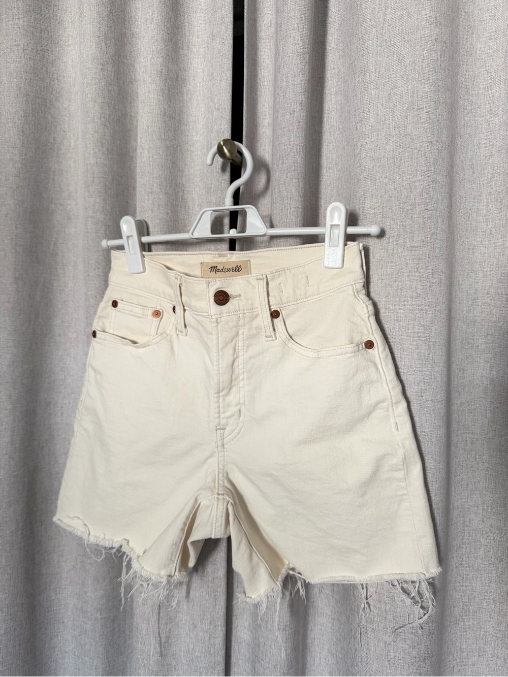 Madewell Cream Frayed High-Rise Denim Shorts